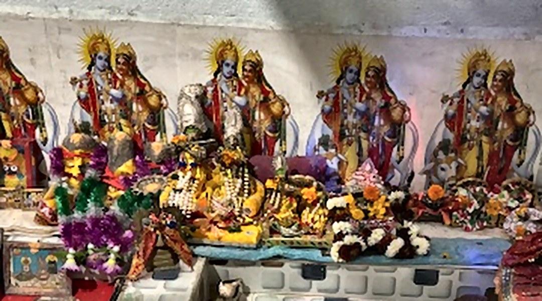 Family-provided photograph of the shrine honoring Shri Raghunath Jew and Shri Radha Krishna